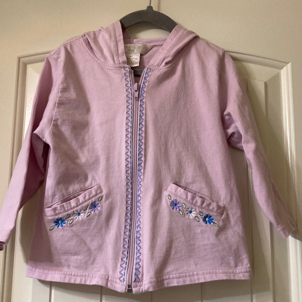 Kids Lavender Embroidered Hooded Lightweight Jacket